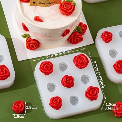 2 Packs Rose Flower Silicone Mold for Baking, 9-Cavity Rose Chocolate Candy Fondant Mold 3D Flower Ice Cube Mould for Cake Decor