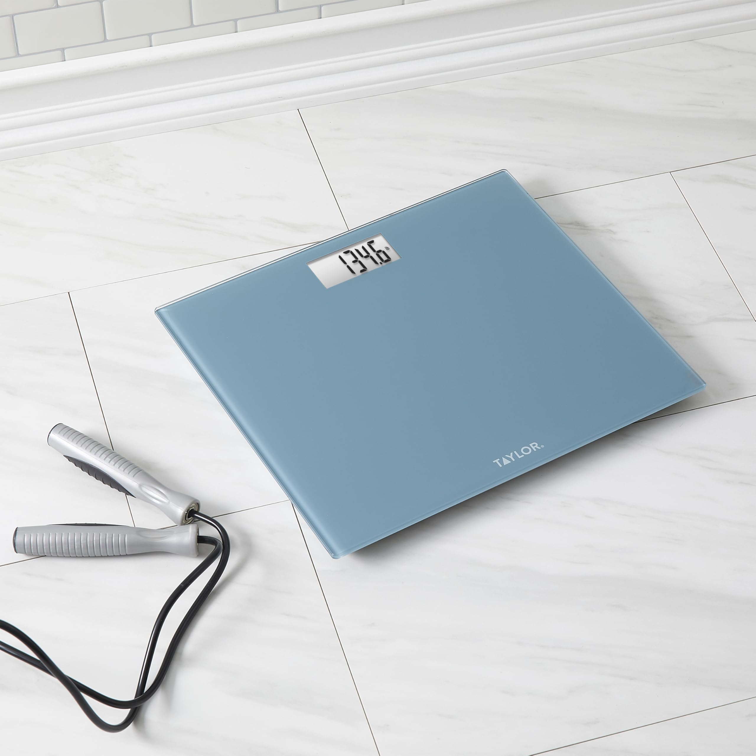 Taylor Digital Extra-Wide Extra High 500lb Capacity Bathroom Scale for Body Weight, Ultra Wide Platform, Digital Weighing Machine for People, Easy-to-Read, Slate Blue