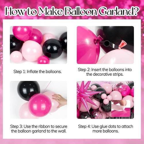 Hot Pink and Black Birthday Decorations with Black Hot Pink Confetti Balloons Happy Birthday Foil Balloons Fringe Curtains for Party Decorations