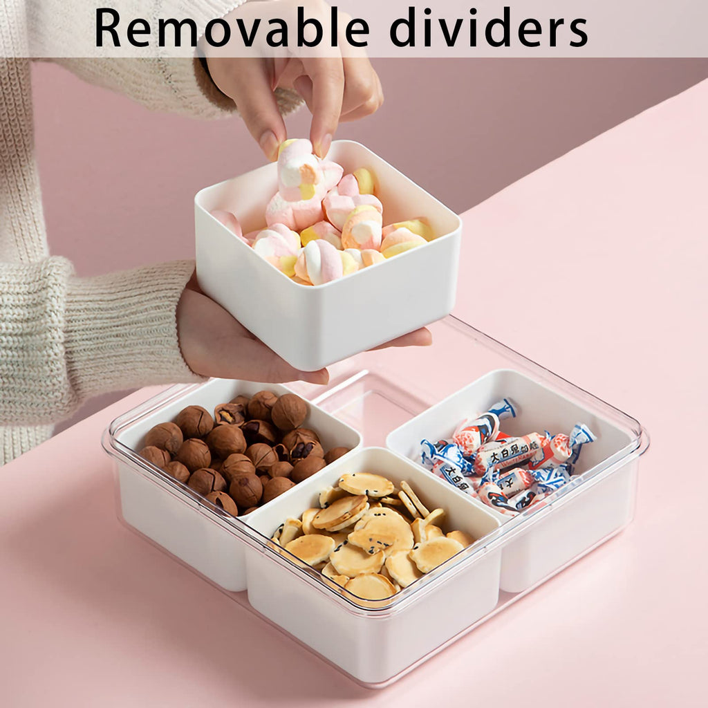 MineSign 3Pack Snackle Box Divided Veggie Serving Tray with Lid Salad Keeper with 4 Removable Boxes Stackable Refrigerator Organizer Bins Produce Saver for Meal Prep Fruit Vegetable Lunch Meat