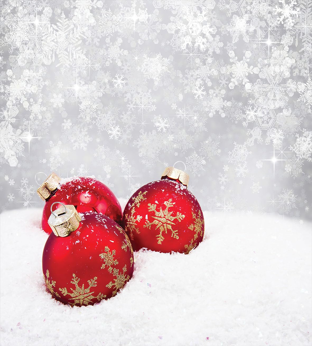Ambesonne Christmas Duvet Cover Set, Xmas Baubles on Snow with Snowflakes Ice Holiday Humanitarian Artwork Illustration, Decorative 3 Piece Bedding Set with 2 Pillow Shams, Queen Size, White Red