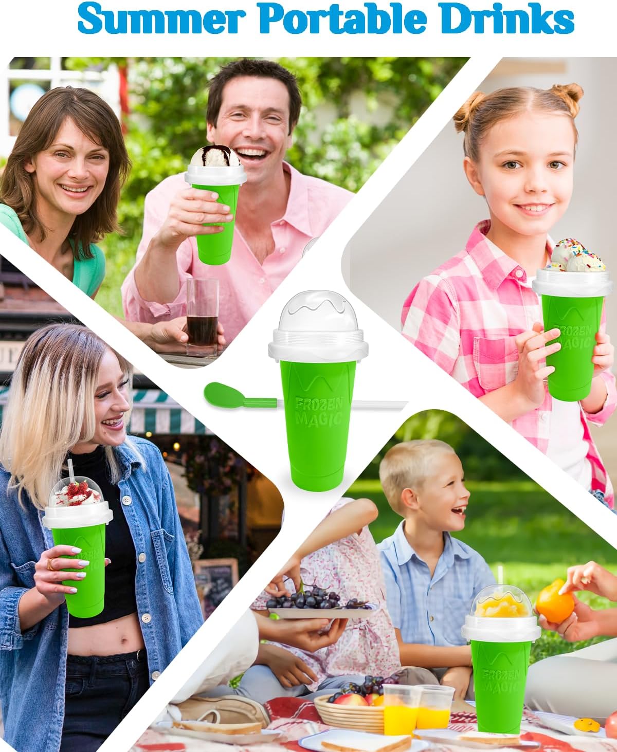 Skiennix Slushy Cup - DIY Magic Slushy Maker for Juices & Ice Cream | Portable Double Layer with Lid & Straw (Green)