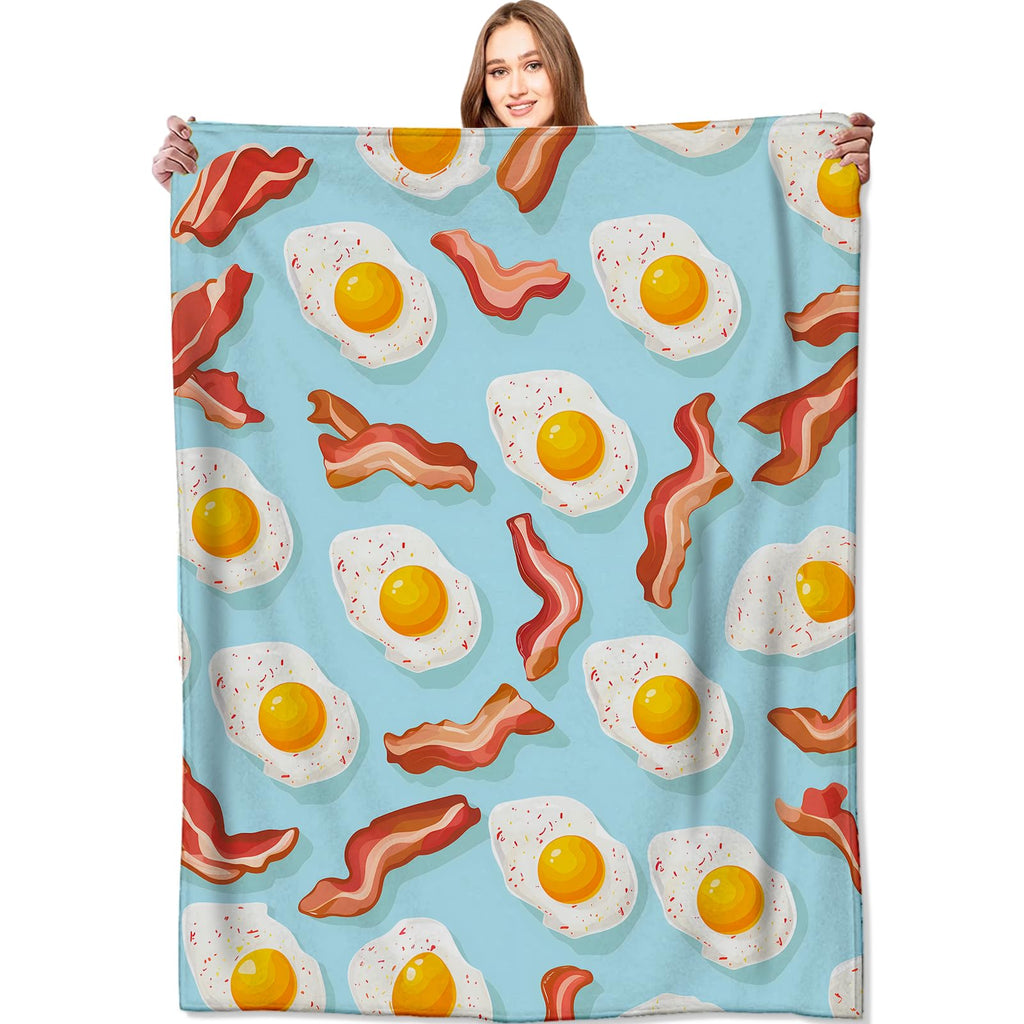 VODRM Bacon and Egg Blanket Fun Food Throw Blankets,Gifts for Kids Woman Girls & Breakfast Lovers,Lightweight Soft Fleece,for Sofa Couch Bed Room Modern Decor 50x60in