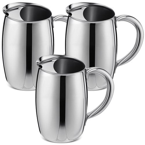Funnymoom 3 Pcs 74oz Stainless Steel Water Pitchers with Ice Guard Smooth Silver Metal Bell Pitchers Jug Cold Beverages Carafe Serving Tool for Restaurants Home Dishwasher Safe