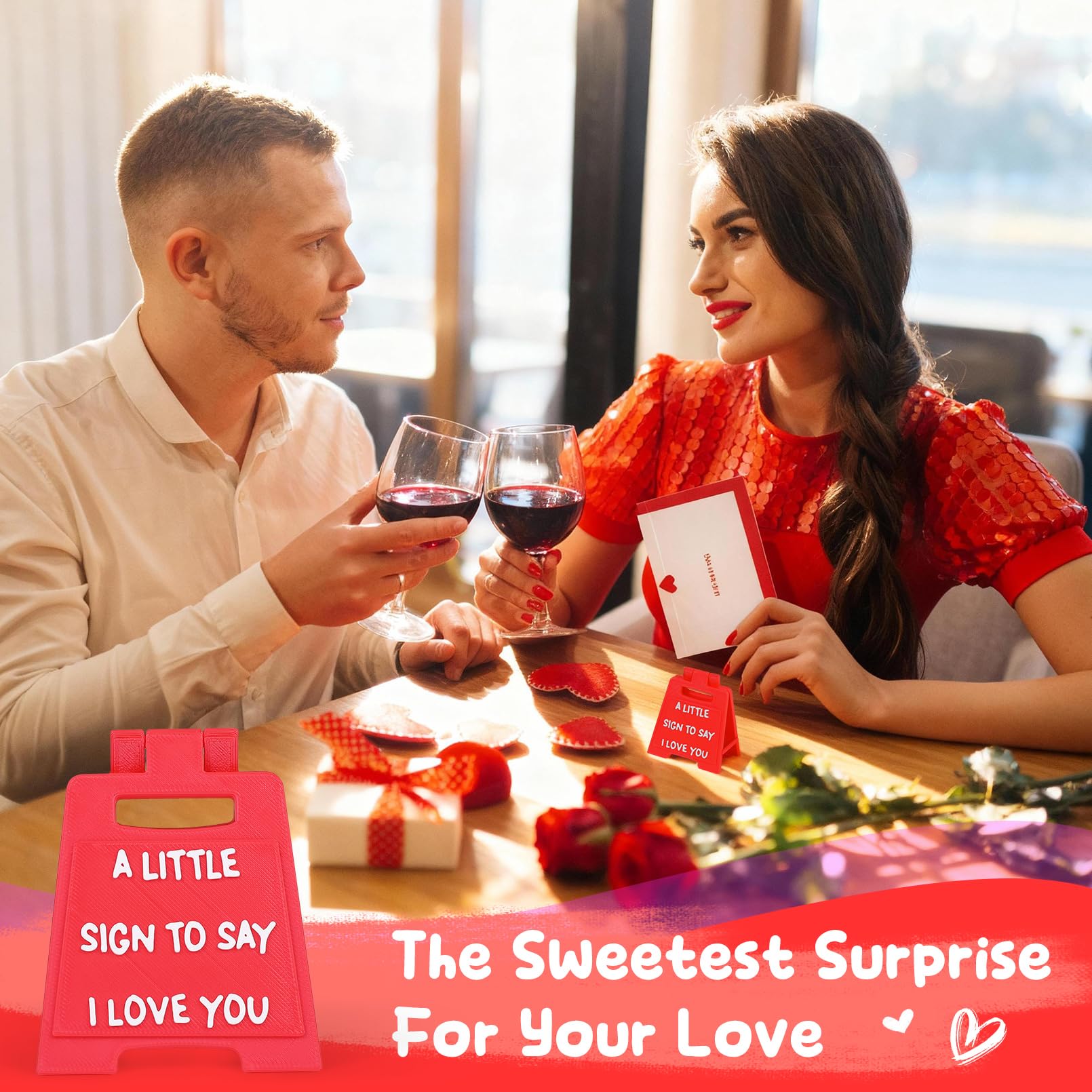 Valentines Gifts for Boyfriend, Girlfriend - Mini I Love You Sign with Envelope and Valentines Card - Fun Wedding Gifts for Him Her Wife Husband Birthday Anniversary Cute Desk Decor