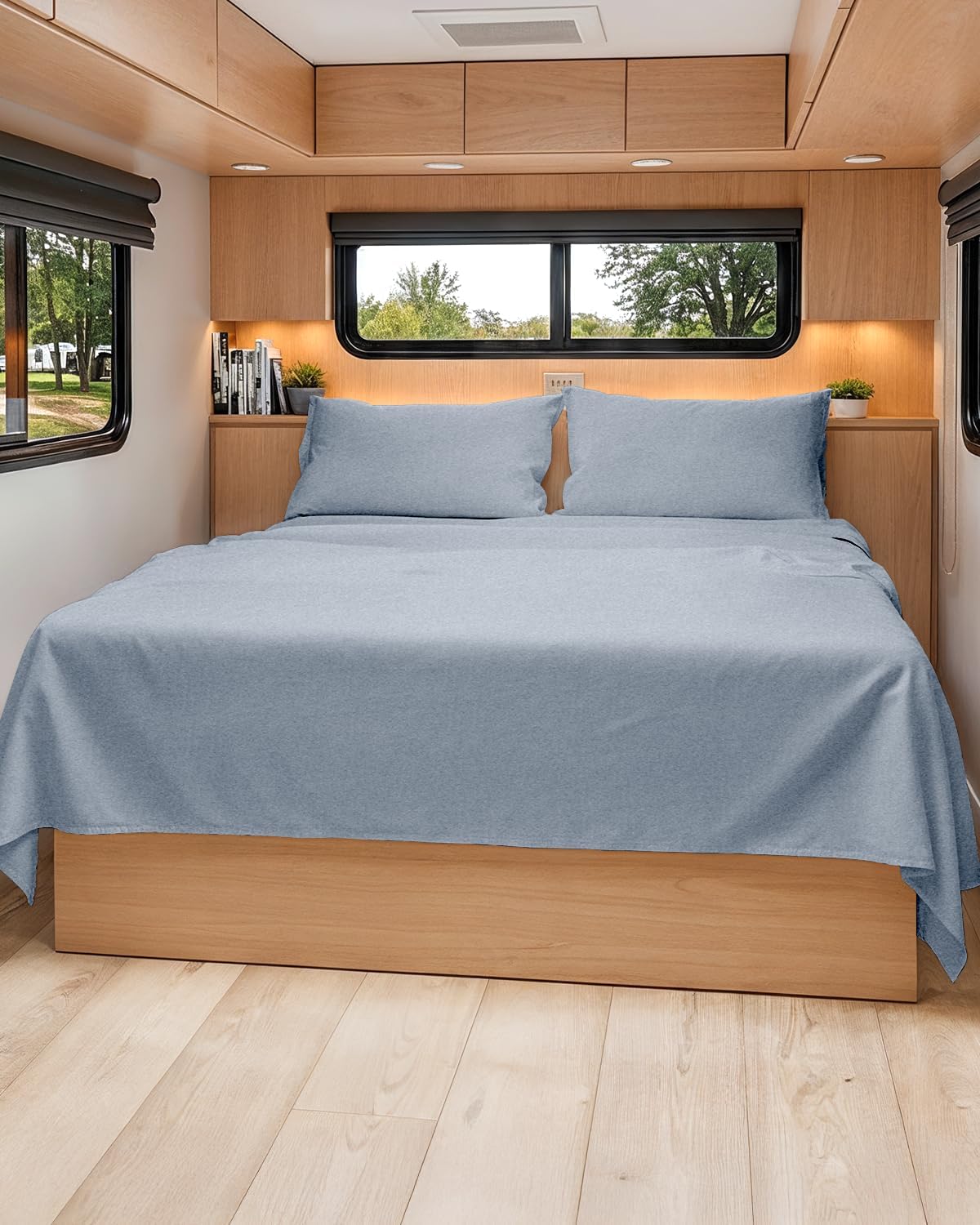 RV Short Queen Sheet Set - Soft, Breathable & Cooling 4-Piece Bedding for Trailers | Fits 8” to 12” Mattresses - Heathered Blue