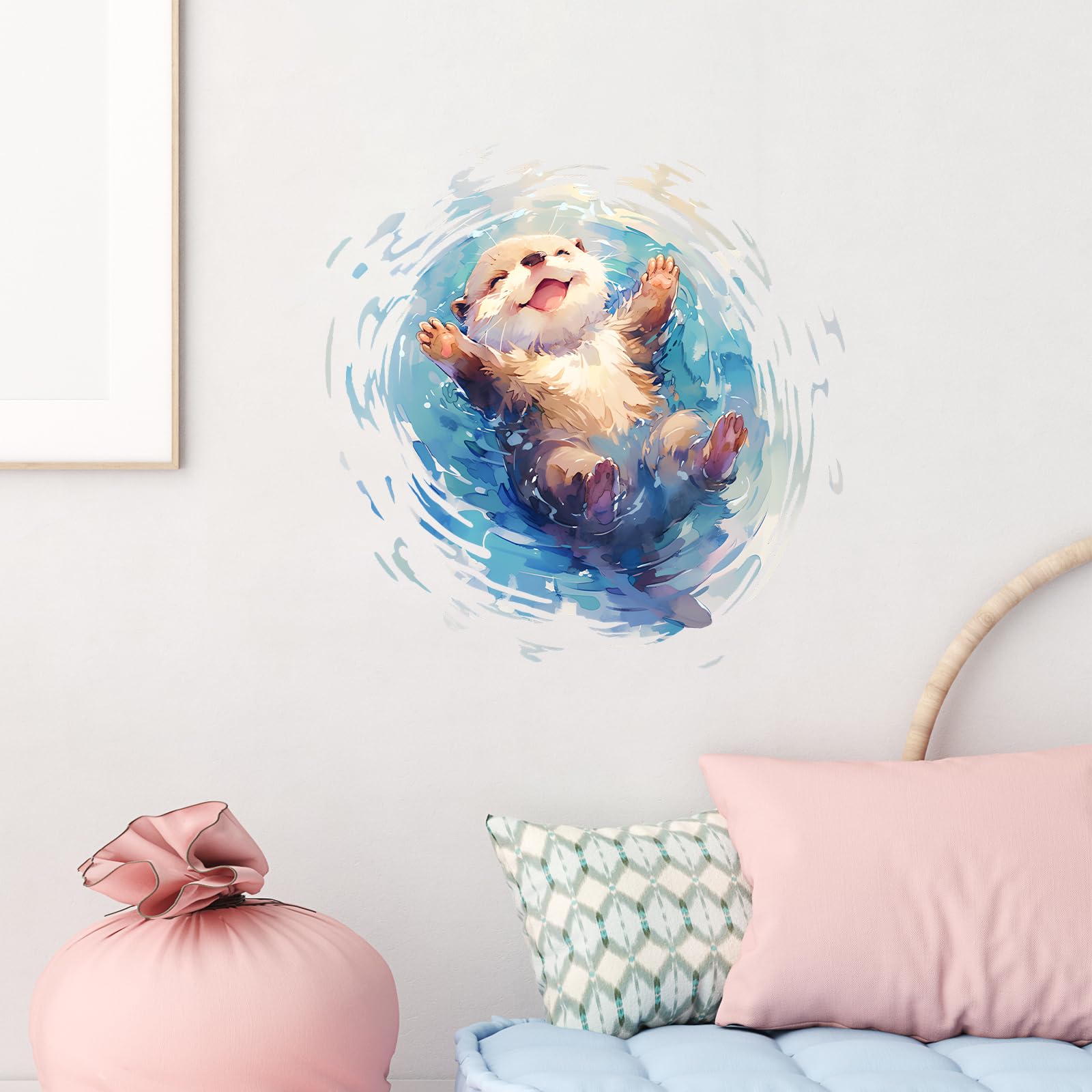 RoyoLam Cartoon Otter Floating On the Water Wall Decal Animal Wall Sticker
