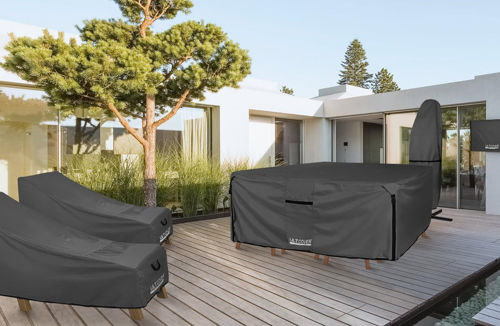 ULTCOVER Heavy Duty Rectangular Patio Table and Chair Cover - Waterproof 76" L x 54" W x 28" H, Black