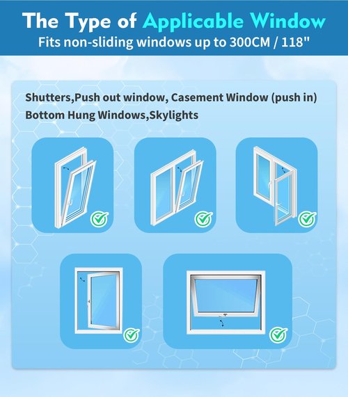 IKSTAR Portable AC Window Seal Kit 400CM (157") – Universal No-Drill Window Vent for Casement, Crank & Skylight Windows – Adjustable Zipper Seal for Single or Dual Hose Portable Air Conditioners