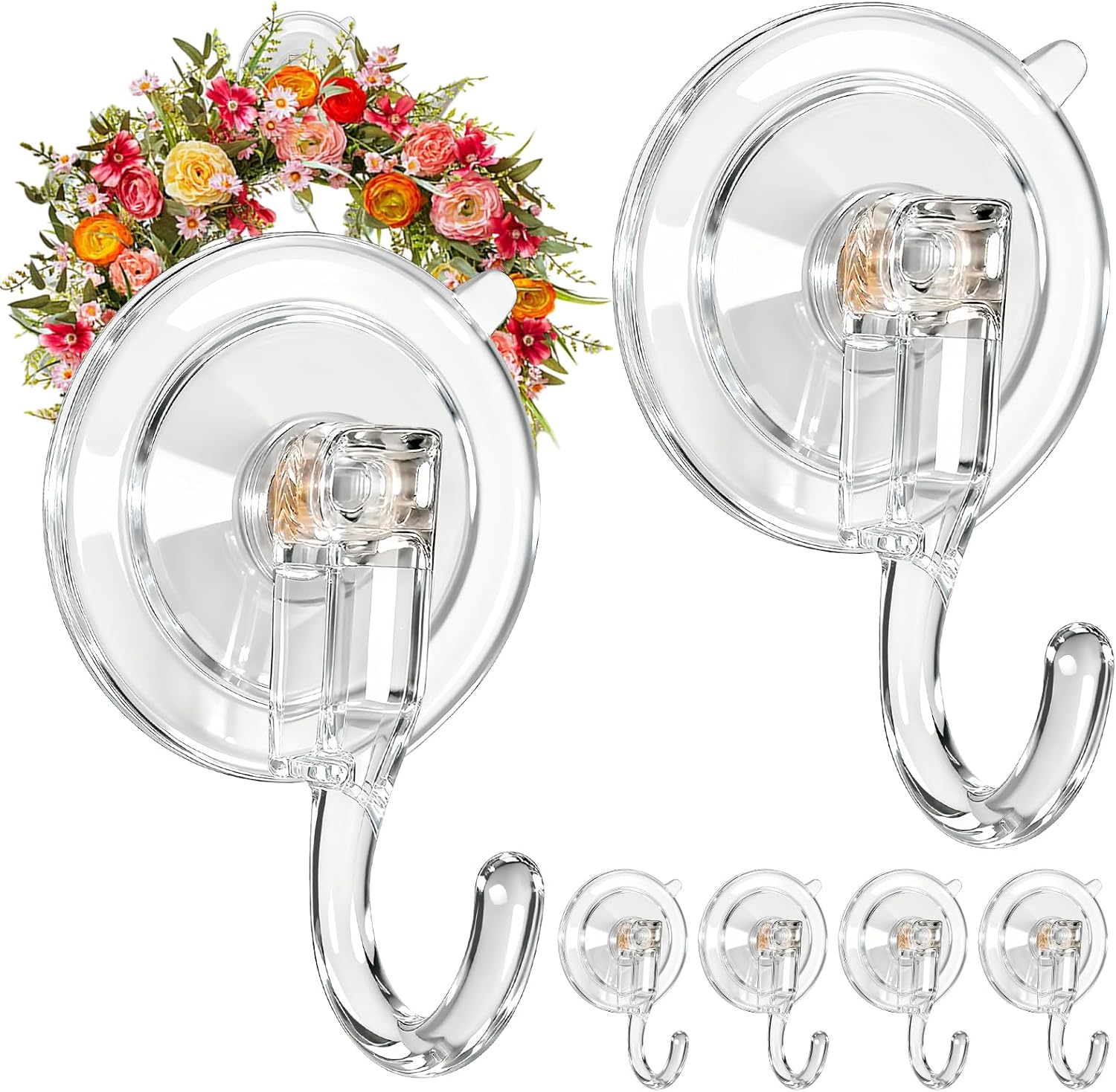 Skiennix 6 Pcs Suction Cup Wreath Hangers - Heavy Duty No-Damage Hooks for Glass & Tile Walls
