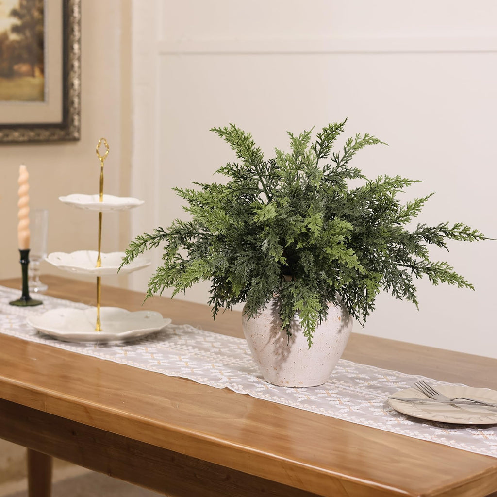 Juxdp Real Touch Christmas Cedar Branches-18 Inches, Artificial Cedar Branch Faux Greenery Plants Stem Fake Pine Picks for Vase DIY Crafts Garland Wreath Xmas Indoor Outdoor Decor (12 Pcs)