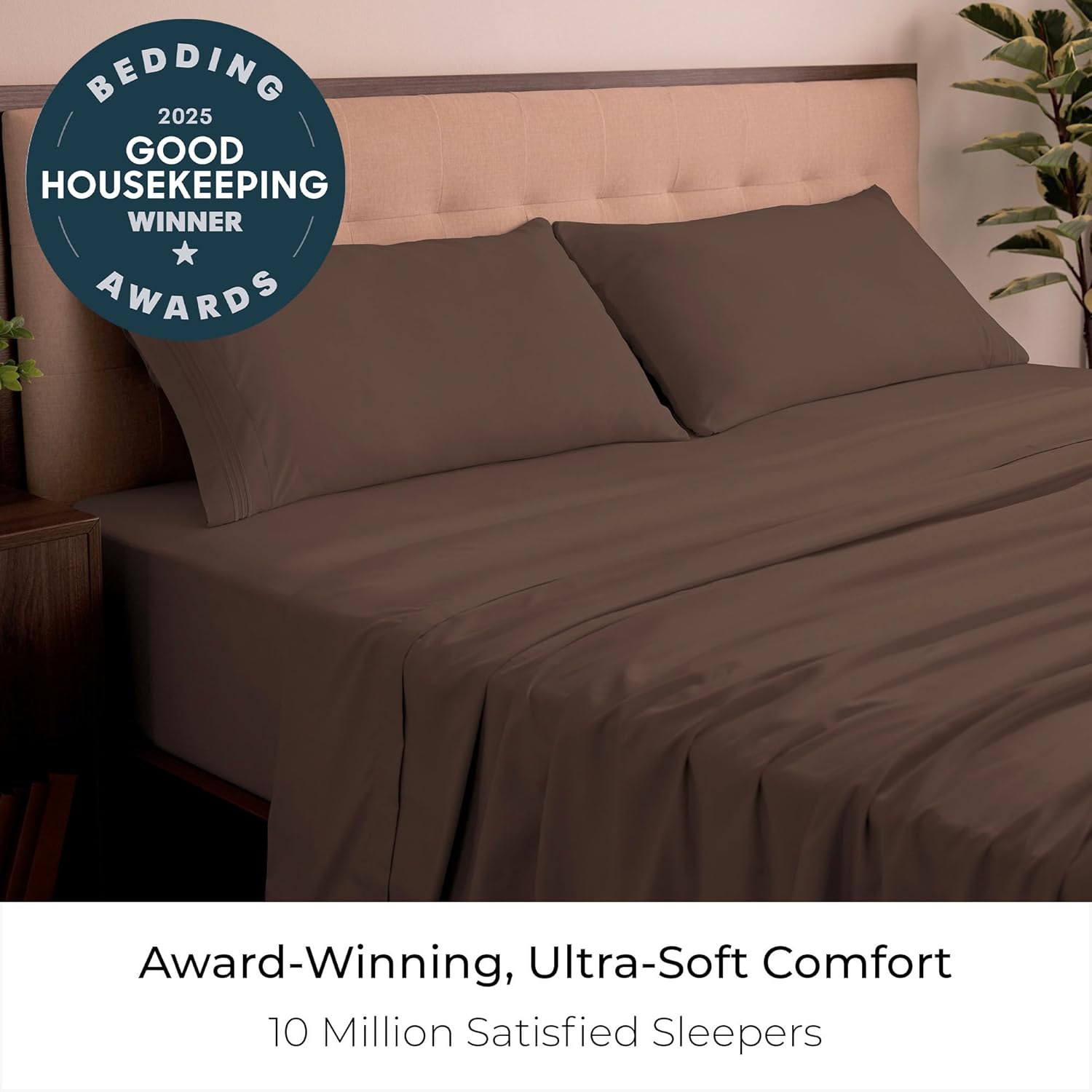 Mellanni King Sheets Set - 4 PC Hotel Luxury Bedding | Extra Soft, Cooling, Wrinkle-Resistant (Brown)