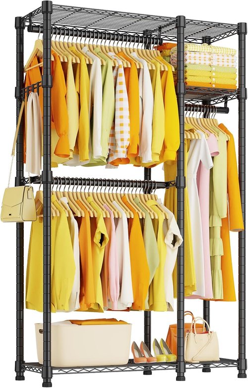 HYSEYY Heavy Duty Portable Closet - Adjustable Garment Rack with 4 Rods & Shelves | 73.6" L x 17.3" W x 76.4" H (Gray)