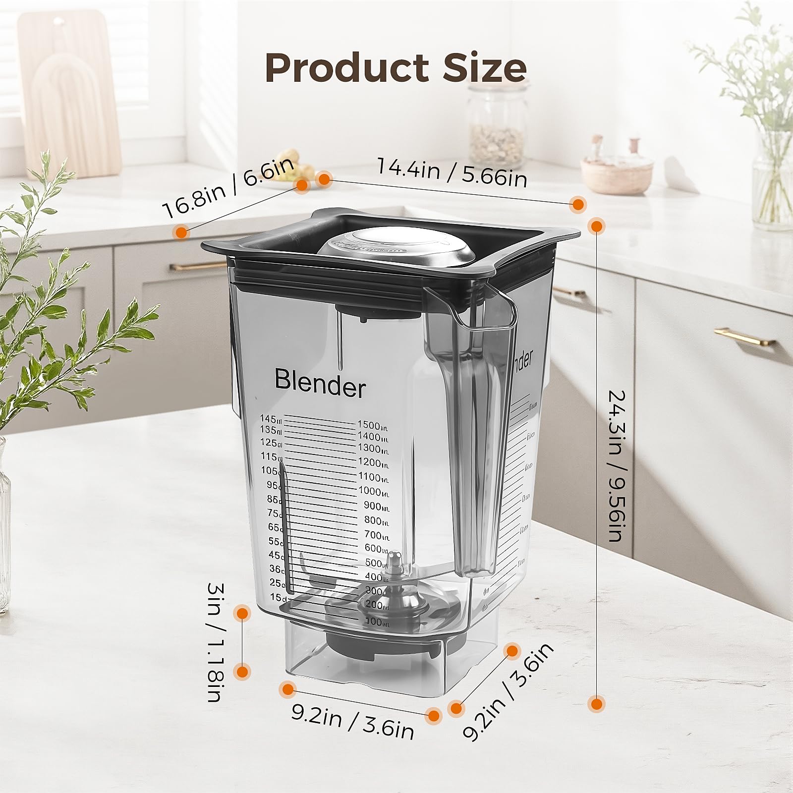 90 oz Replacement Jar Compatible with Blendtec Blender, Wide Compatible with Classic/Designer/Professional/Commercial Series Container Pitcher Cup, Includes Blade and Lid