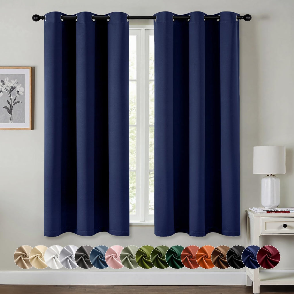 MIULEE Navy Blue Blackout Curtains - Thermal Insulated Room Darkening Drapes | 40 x 48 Inches, 2 Panels