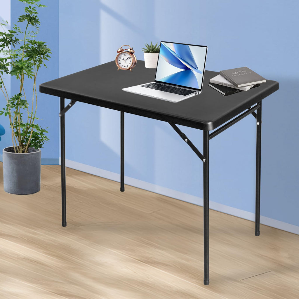 FROASISPRO 3ft Rectangular Folding Table, All-Occasion Plastic Event Table for Indoor and Outdoor, Portable Desk, Camping, Durable and Stable, HDPE and Steel, Wide Application, Black