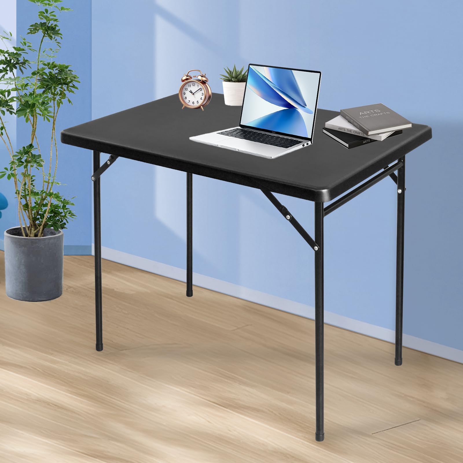 FROASISPRO 3ft Rectangular Folding Table, All-Occasion Plastic Event Table for Indoor and Outdoor, Portable Desk, Camping, Durable and Stable, HDPE and Steel, Wide Application, Black