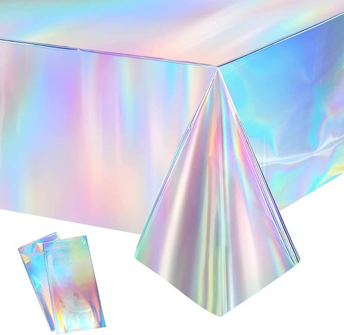 GREATRIL Iridescent Tablecloths - Disposable Rectangle Table Covers for Mermaid & Undersea Parties | 54'' x 108'' - 2 Pack