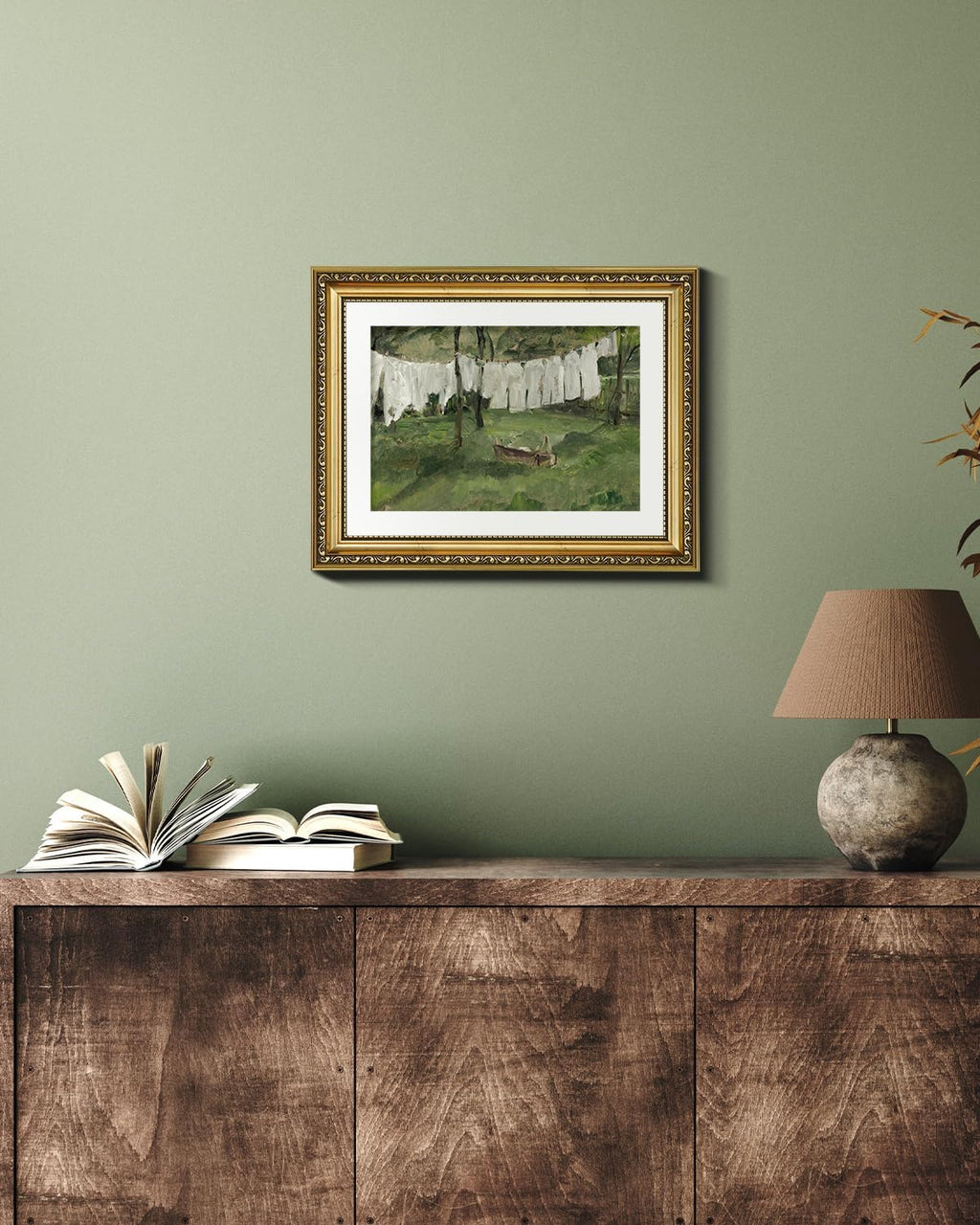 VIYYIEA Gold Framed Canvas Print - Vintage Laundry Room Art | Antique Country Oil Painting, 11x14in