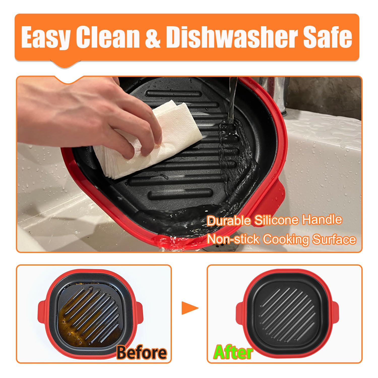 Microwave Grill Pan with Cover, Microwave Cookware Multi-Use for Grilling, Frying, Browning and Crisping, Microwave Bacon Cooker, Omelette Maker, Omelette Pan, Quesadilla Maker, Easy to Clean (Red)