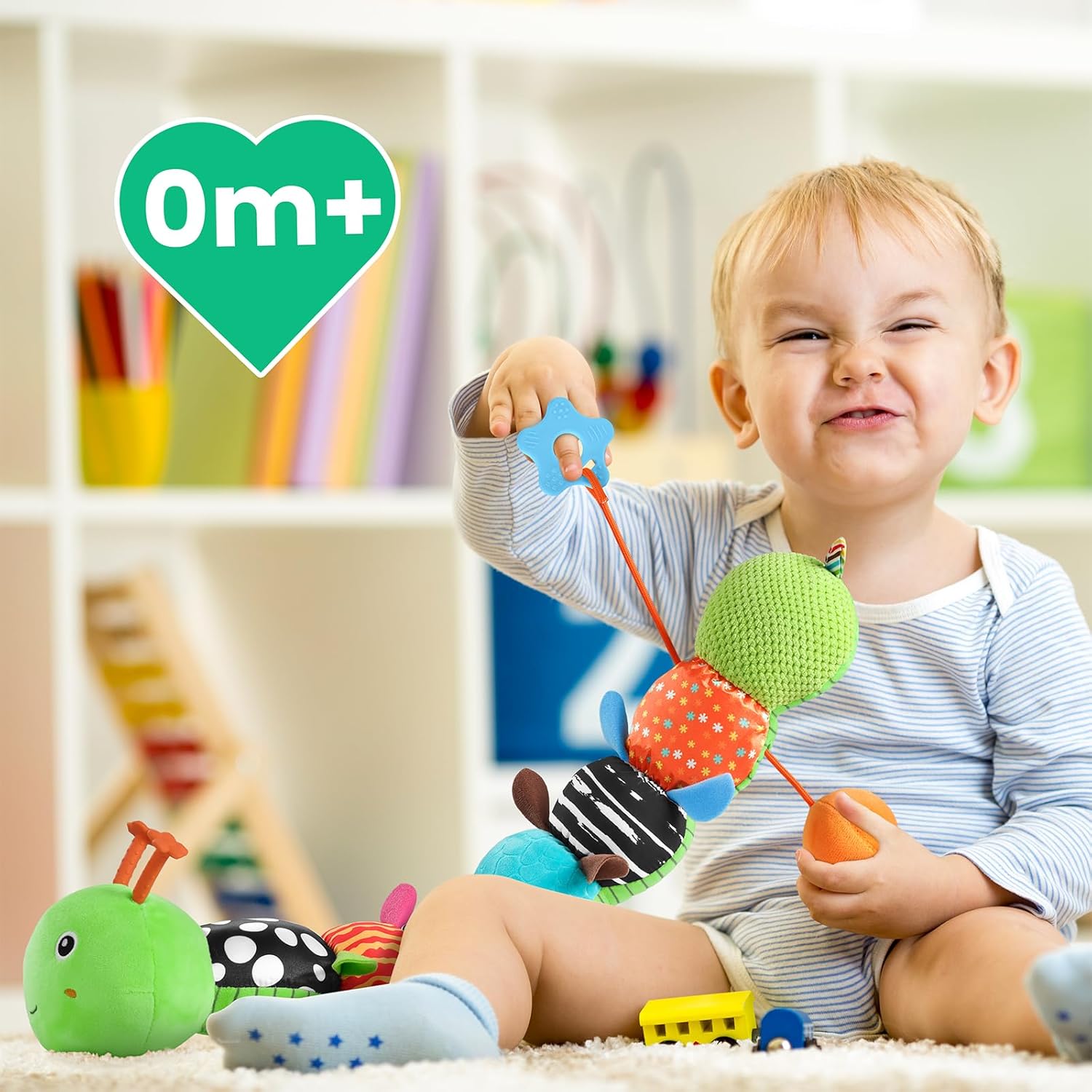 Sumobaby Music Caterpillar Plush Toy - Infant Teething & Tummy Time Rattle | Green Leaf, 0-12 Months