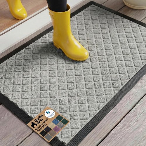 GORILLA GRIP Waterproof All-Season Doormat - Natural Rubber, Stain & Fade Resistant, Easy Clean | 29x17, Light Gray