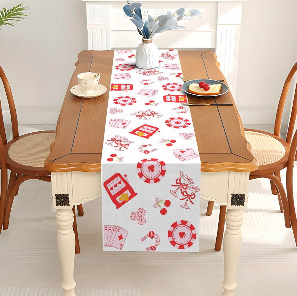Pudodo Lucky in Love Table Runner Las Vegas Bachelorette Party Decoration Kitchen Casino Theme Bridal Shower Dining Room Home Decor