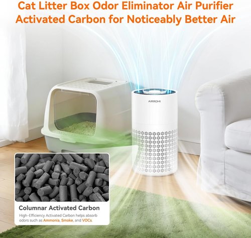 AIRROMI Air Purifier - 3-in-1 HEPA Filter for Pets & Allergies | Covers Up to 990 Ft², Quiet Operation, A2001 White
