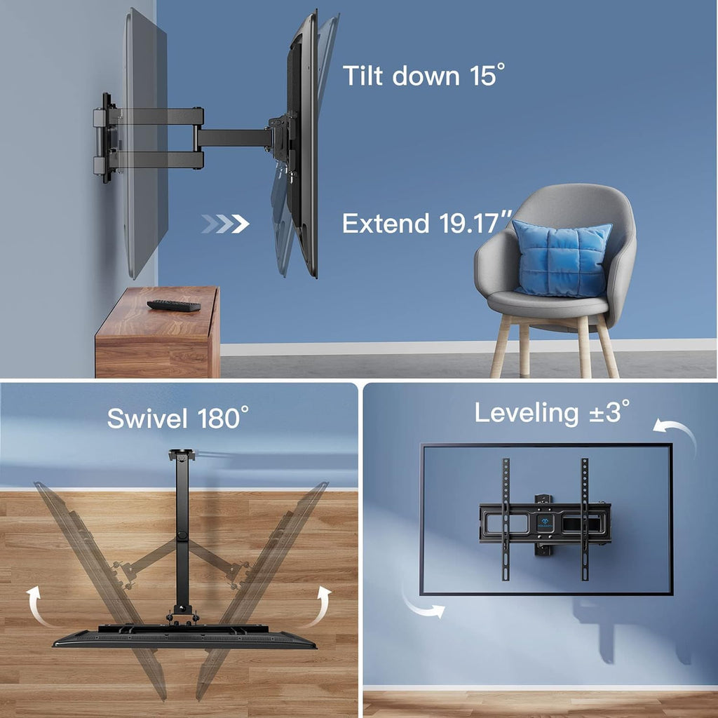 Perlesmith Corner TV Wall Mount - Full Motion Bracket for 26-65 Inch TVs | Swivel, Tilt, Level, Max VESA 400x400mm