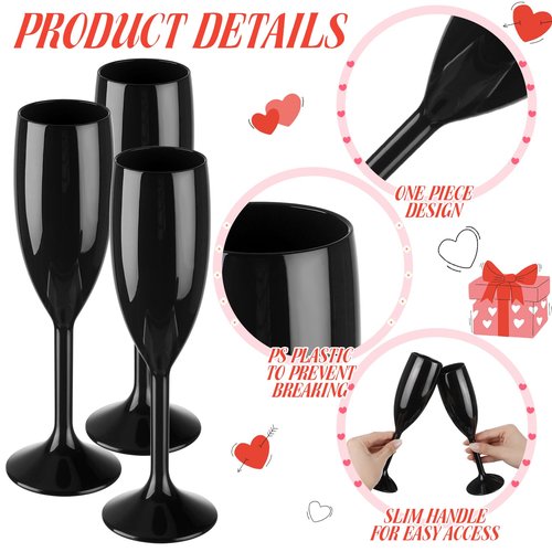 Domensi 40 Pack Black Acrylic Champagne Flutes Bulk 6 oz Unbreakable Reusable High Stem Plastic Toasting Goblets for Wedding, Party, Camping & Restaurant