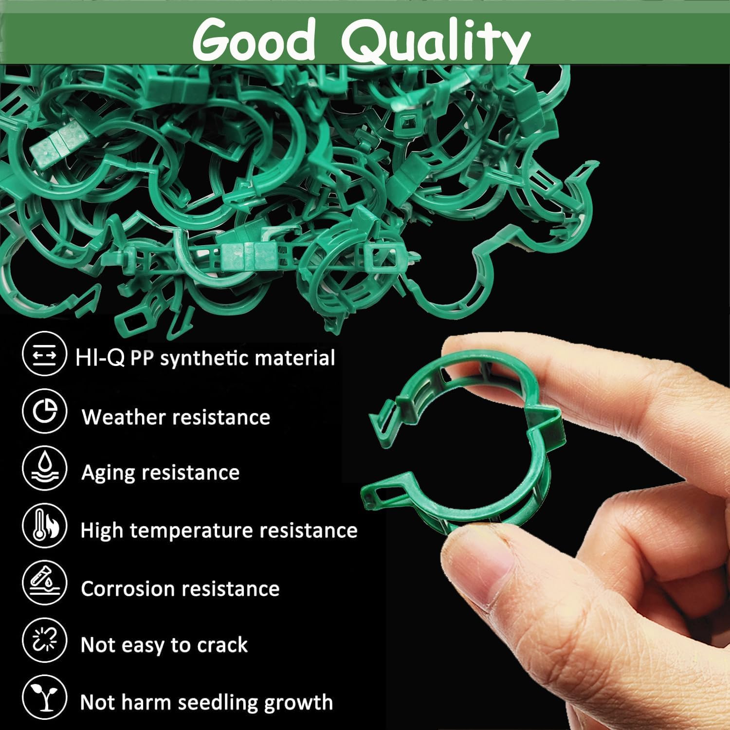 Plant Support Clips - 100pcs Tomato & Grape Vine Clips for Garden Trellis | Durable Green Plastic