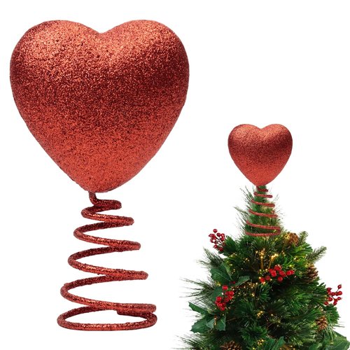 5 Inch Mini Valentine Day Hearts Tree Topper Glitter Tree Topper for Mini Trees Heart Decorations for Valentine's Day Party Holiday Ornament Home Decoration (Red)