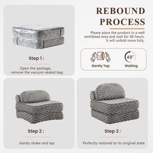 MALOL Folding Sofa Bed, 3-in-1 Convertible Sleeper Chairs with Pillow,Back Support, Fuzzy Fabric Floor Couch Bed for Adults, Boneless Couches Living Room, Bedroom, Apartment, Grey