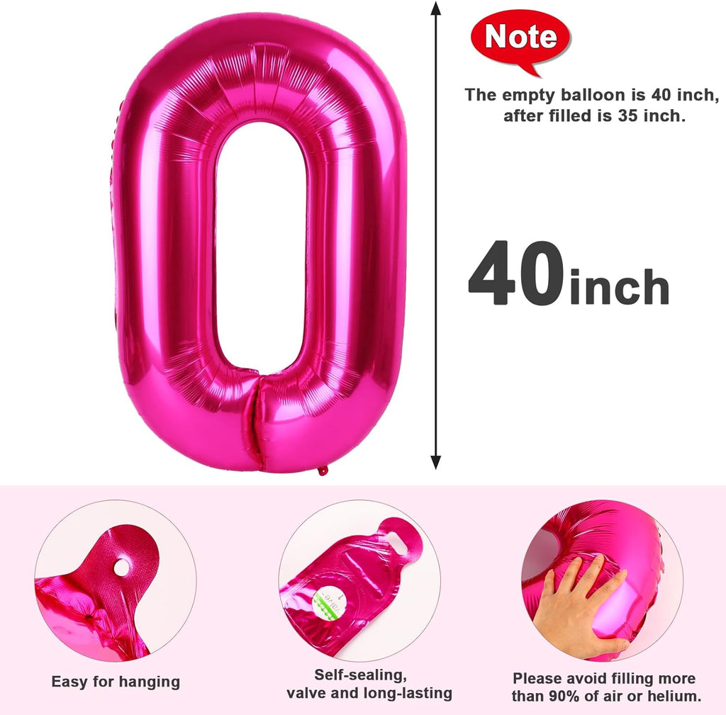 Number 0 Balloons - 40 Inch Hot Pink Number Balloons for Birthday, Wedding, Baby Shower Decorations