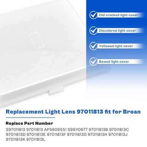 prime&swift S97011813 Light Lens fit for Broan,Bathroom Light Cover Replacement Part fit for Broan S99110391, S99110428, S99110433, S99110438, S99110675, S99110677 White