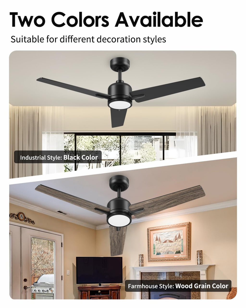 Newday 52 inch Ceiling Fans with Lights and Remote, Black 3 Blade Outdoor Fans for Patios -Dimmable Indoor DC Motor, 6 Speed, Quiet Noiseless, 3 CCT, Reversible, High CFM