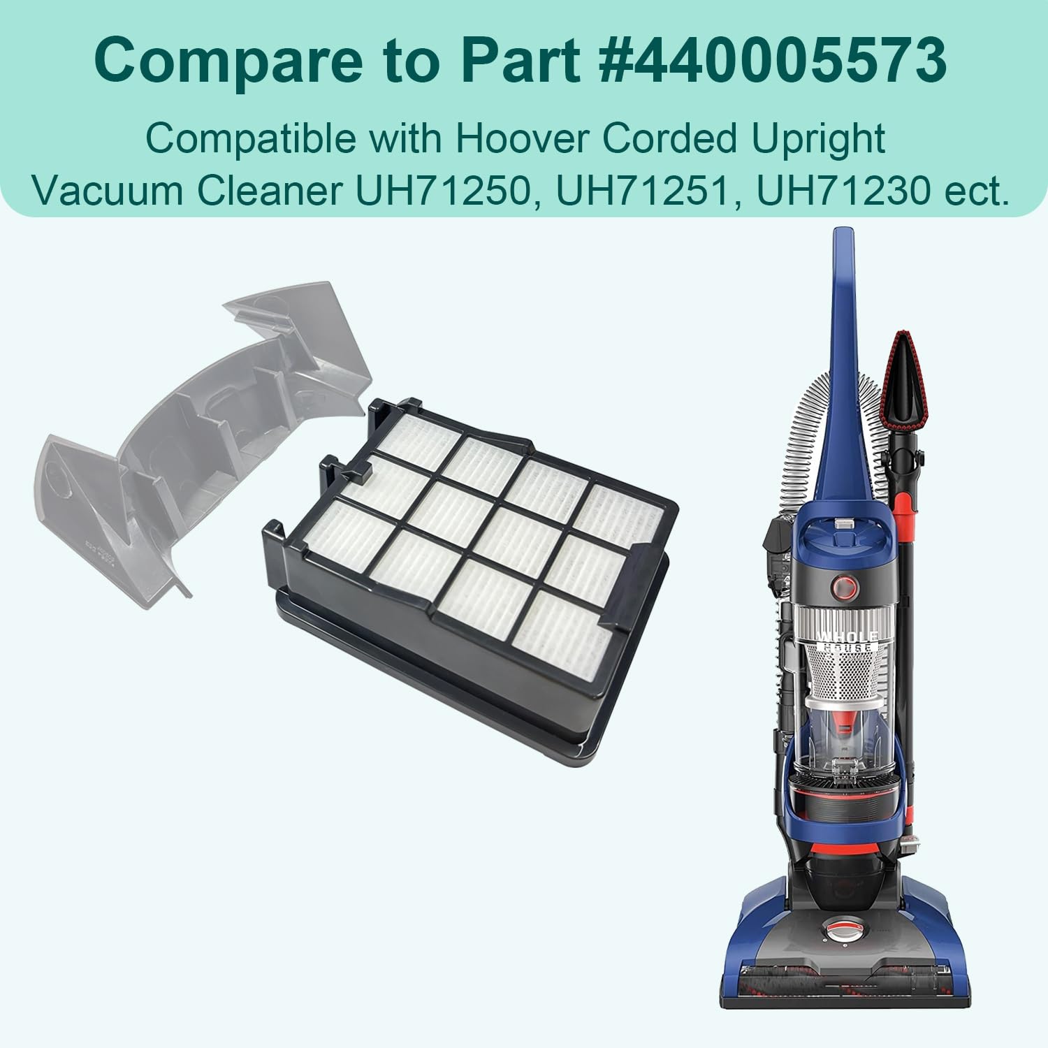 4 Packs 440005573 Hepa Exhaust Filter Compatible with Hoover UH71250, UH71251, UH71230 Corded Upright Vacuum Cleaner, Replacement for 440005573 (Upper Filter Handle Part Not Included)
