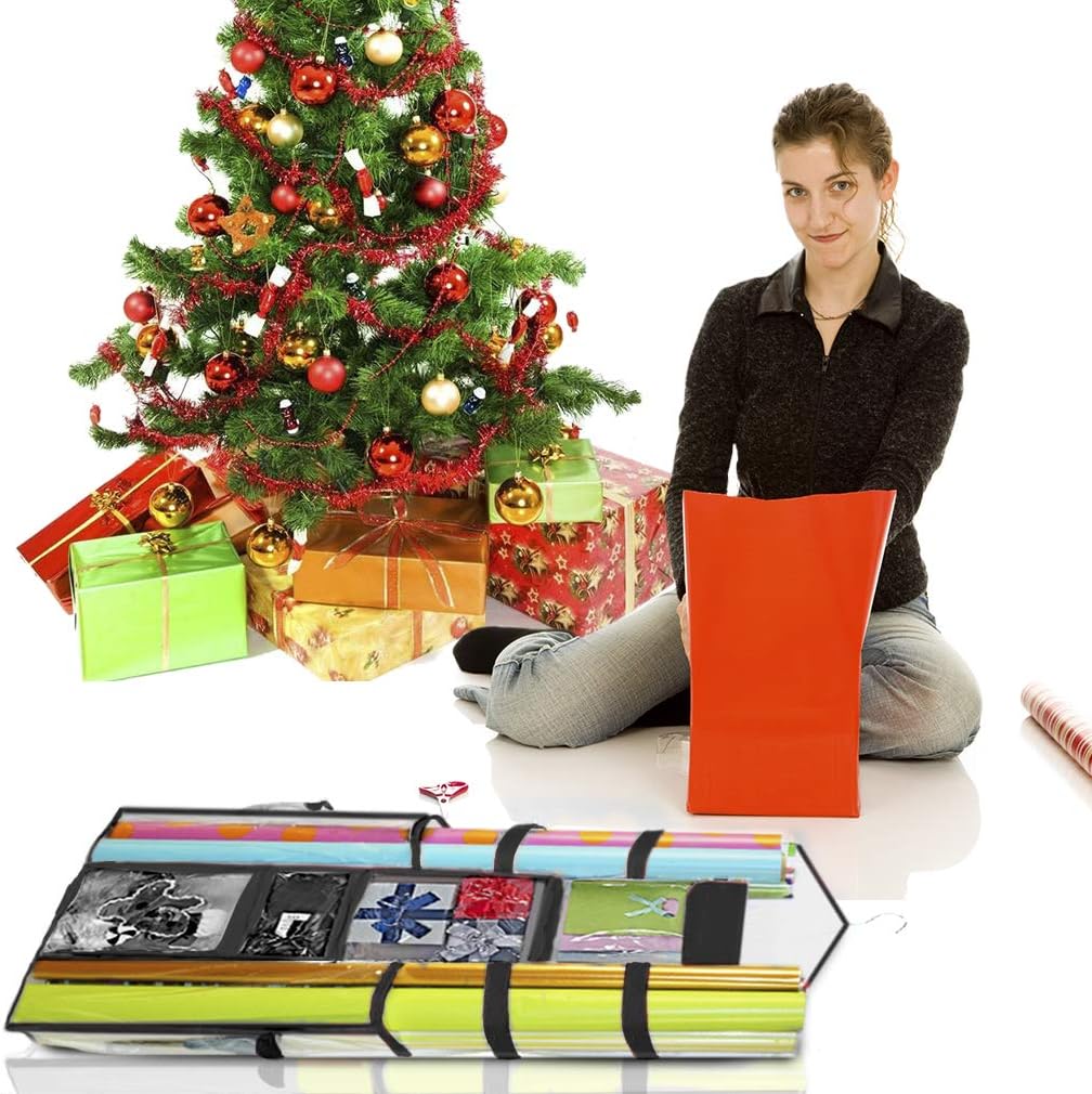 ProPik Gift Wrap Organizer - Double-Sided Wrapping Paper Storage with Multiple Pockets | 40”x17” (Black)