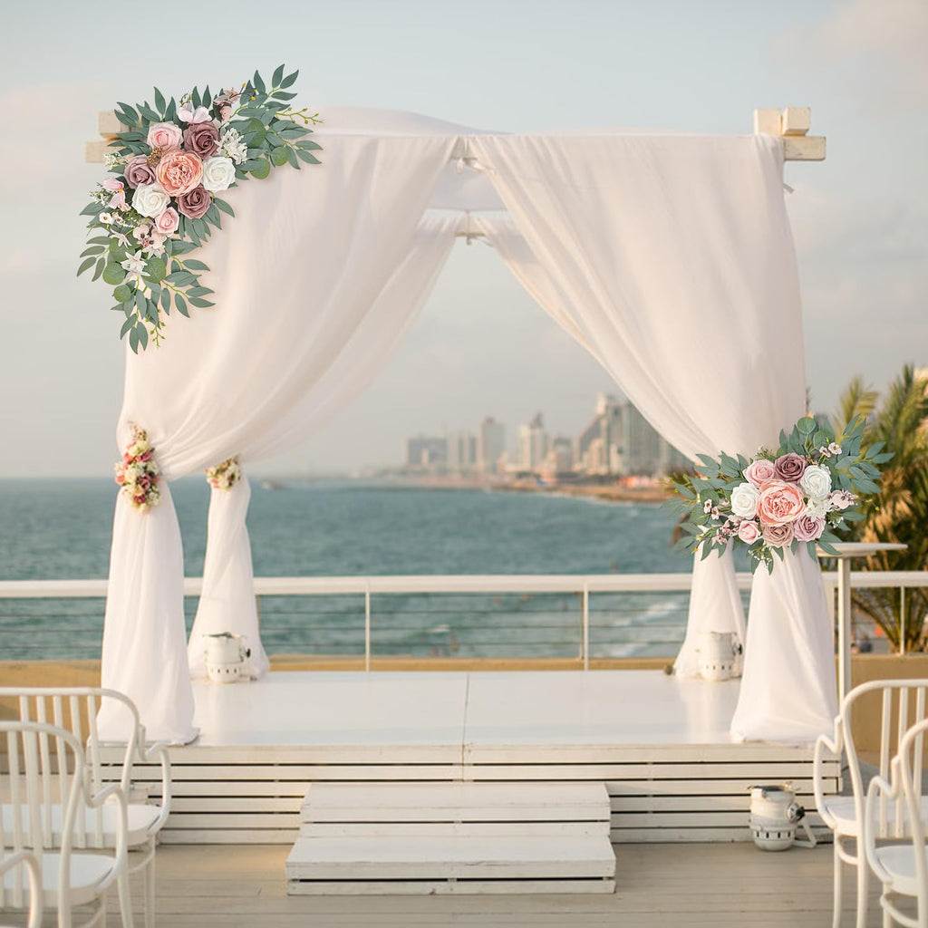 Finphoon Pink Wedding Arch Flowers Set of 2, Artificial Wedding Arch Floral Swag Arrangement for Reception Photo Backdrop Decoration, Bridal Shower, Baby Shower