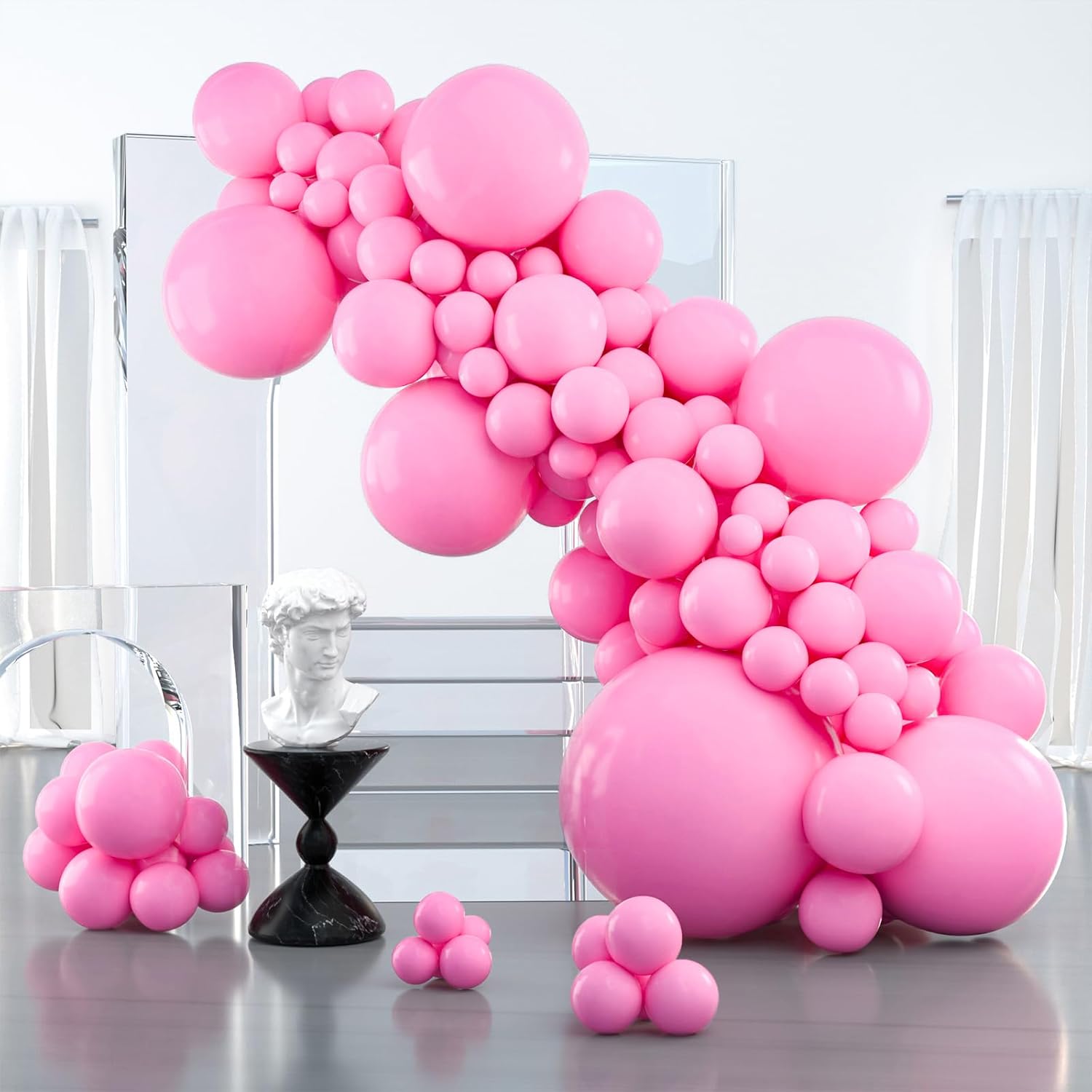 PartyWoo Pink Balloons Set - 127 Pcs in Various Sizes with Red & Black Heart Foil for Valentine's Day Decor