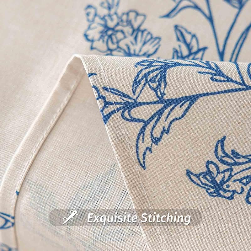 Round Tablecloth 70 Inch - Faux Linen Water-Resistant Floral Blue, 70" Diameter