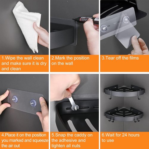 DUFU Adhesive Corner Shower Caddy - No-Drill Rust-Proof Aluminum Organizer | 2-Pack Black