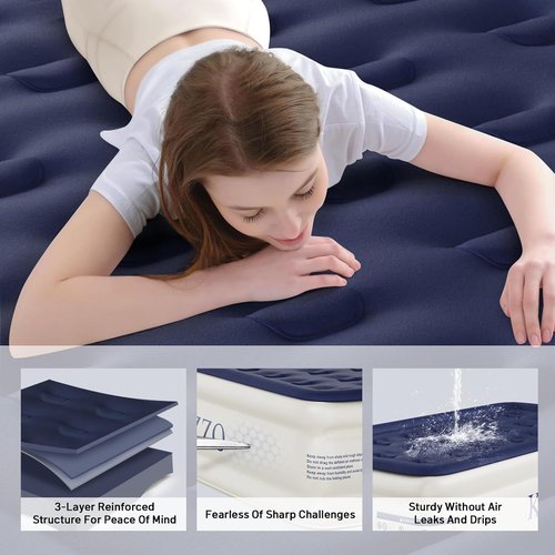 KNZZO Twin Air Mattress - Built-In Pump, Soft Flocked Top, Waterproof & Leakproof for Home or Camping