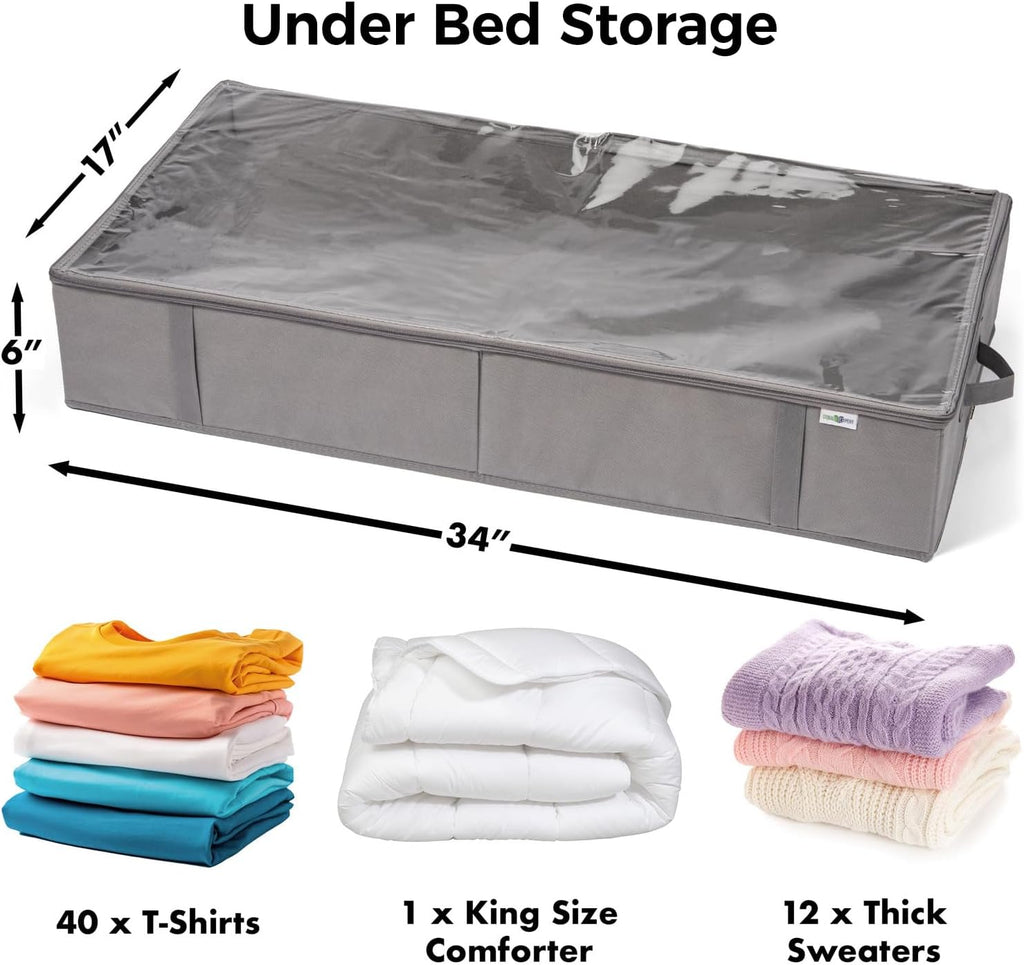 StorageExpert Closet Organizers - Maximize Space with Under Bed Storage Containers | Grey, 4 Pack