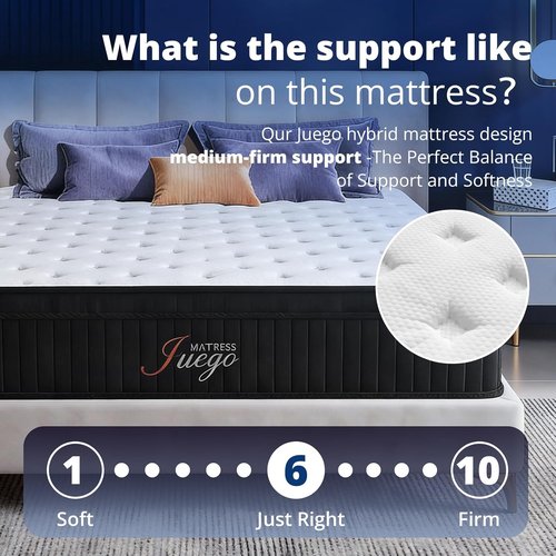 Juego 12 Inch Queen Mattress - Hybrid Design with Medium Firm Memory Foam & Pocket Springs for Optimal Sleep
