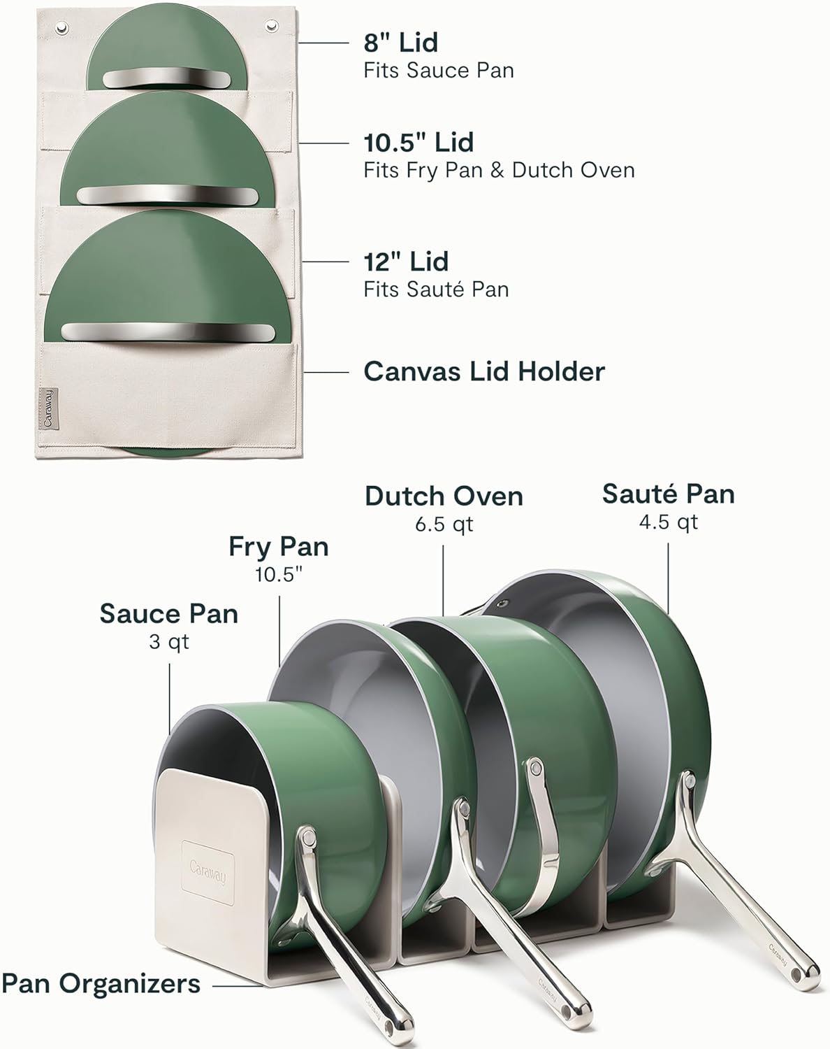 Caraway 23-Piece Nonstick Ceramic Cookware & Bakeware Set - Oven Safe, Non-Toxic - Sage Color