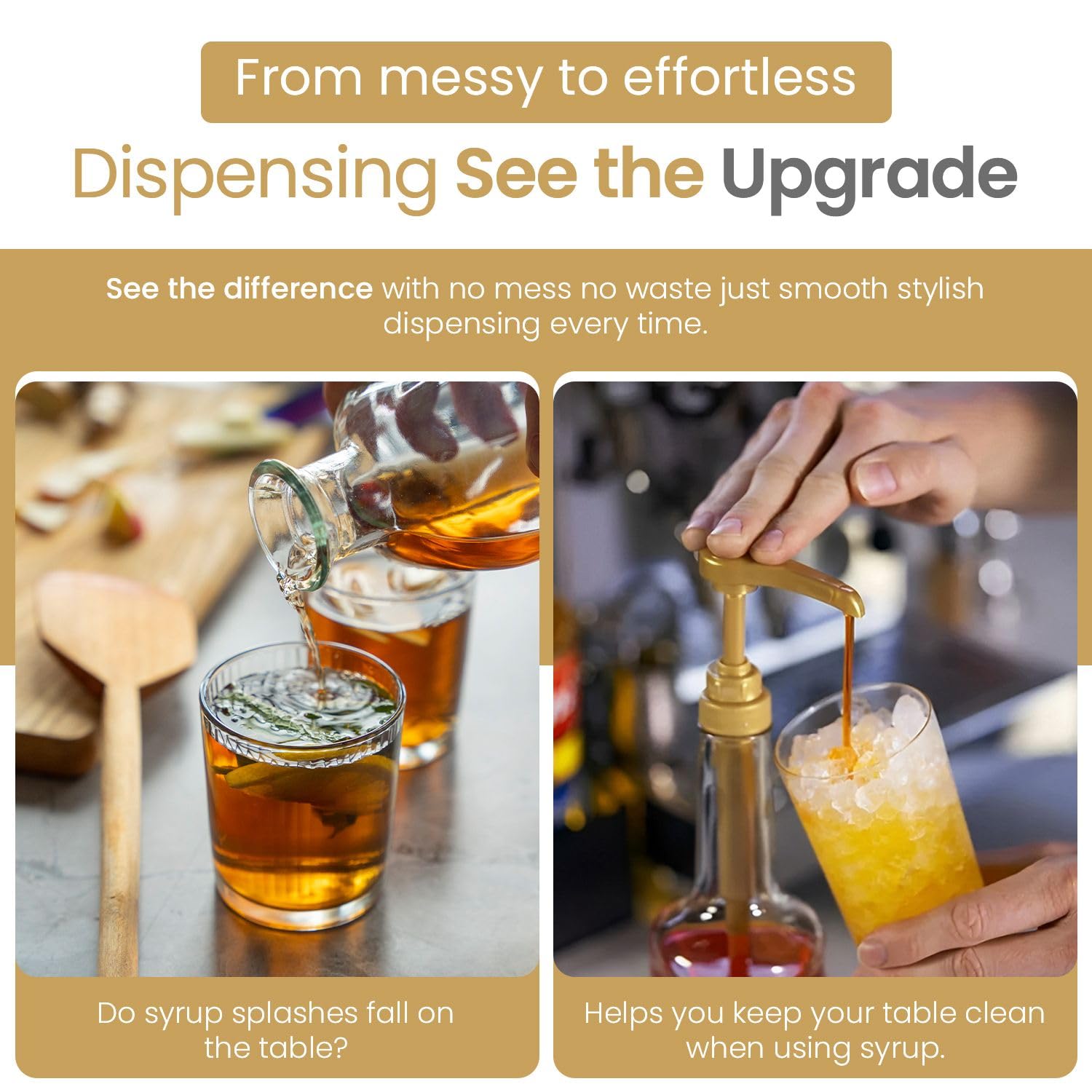Skiennix Gold Plastic Syrup Pumps - 2-Pack for 750ml Bottles - Ideal Coffee Dispenser, Not for Glass