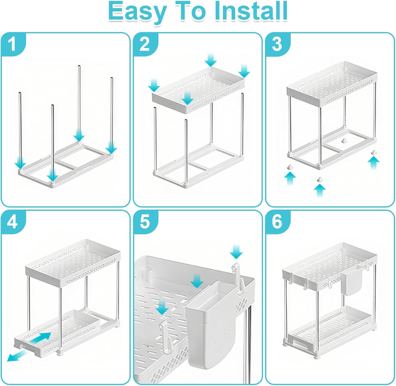 Under Kitchen Sink Organizer - 2-Tier Multi-Purpose Storage for Kitchen & Bathroom | White, 2 Pack