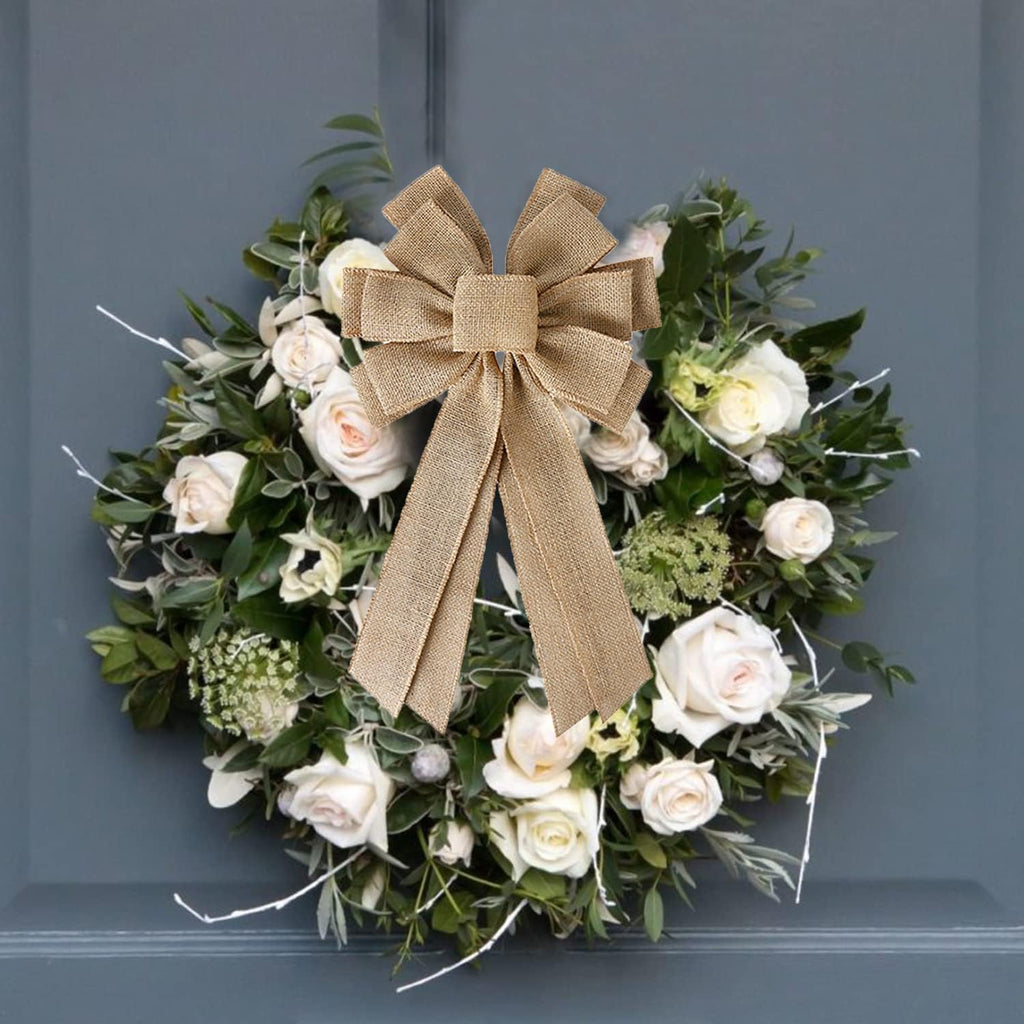 Natural Burlap Wreath Bow - Large Rustic Jute Decorative Bow for Home, Weddings, and Seasonal Decor