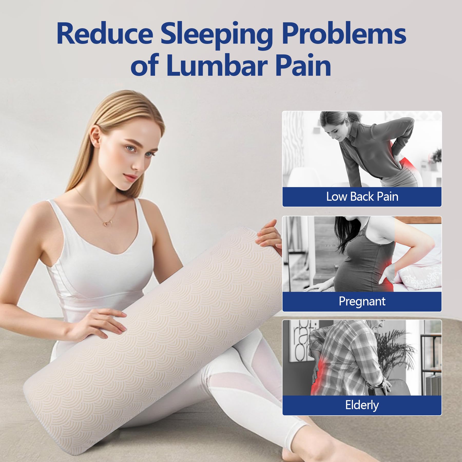 Cozyhealth - 2.95" H*18.7" L - Soft Small Lumbar Pillow for Sleeping, Memory Foam Back Lumbar Support Cushion for Lower Back Pain Relief Bed Waist Sleep Support Pillow for Side, Back (White, Small)